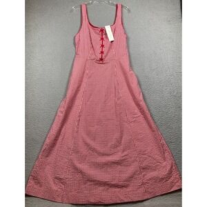 Rachel Zoe Midi Sun Dress Womens 12 Red Gingham Check Retro Cottage Core NEW